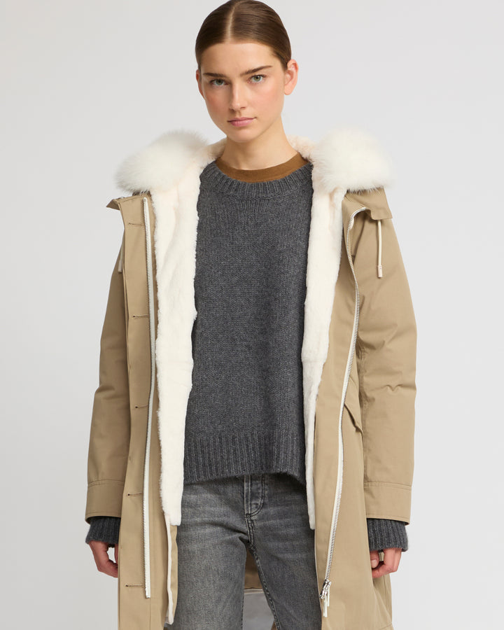 Long Iconic parka in waterproof cotton blend with fox and rabbit fur