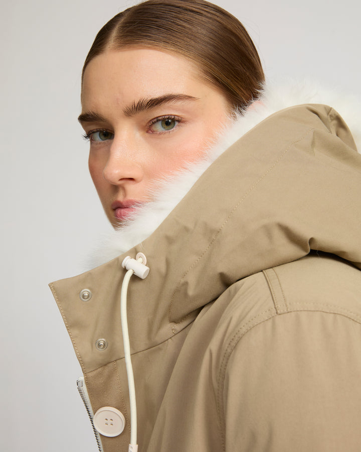 Long Iconic parka in waterproof cotton blend with fox and rabbit fur