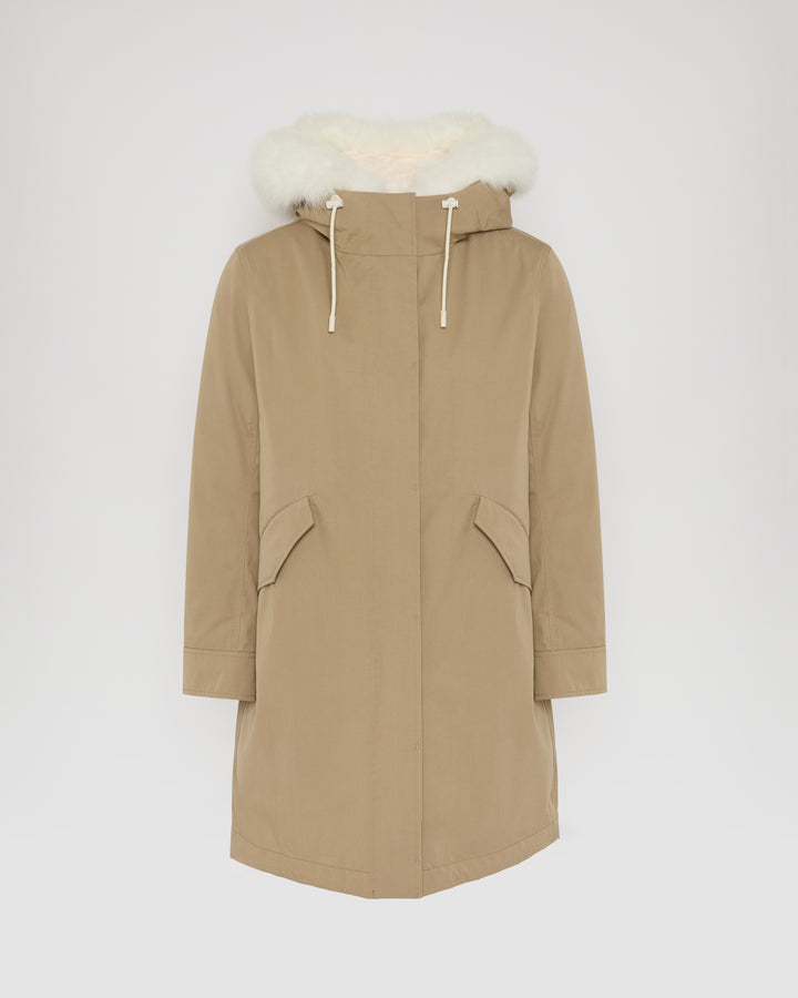 Long Iconic parka in waterproof cotton blend with fox and rabbit fur