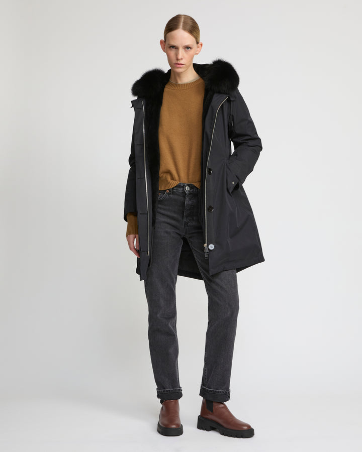 Long Iconic parka in waterproof cotton blend with fox and rabbit fur