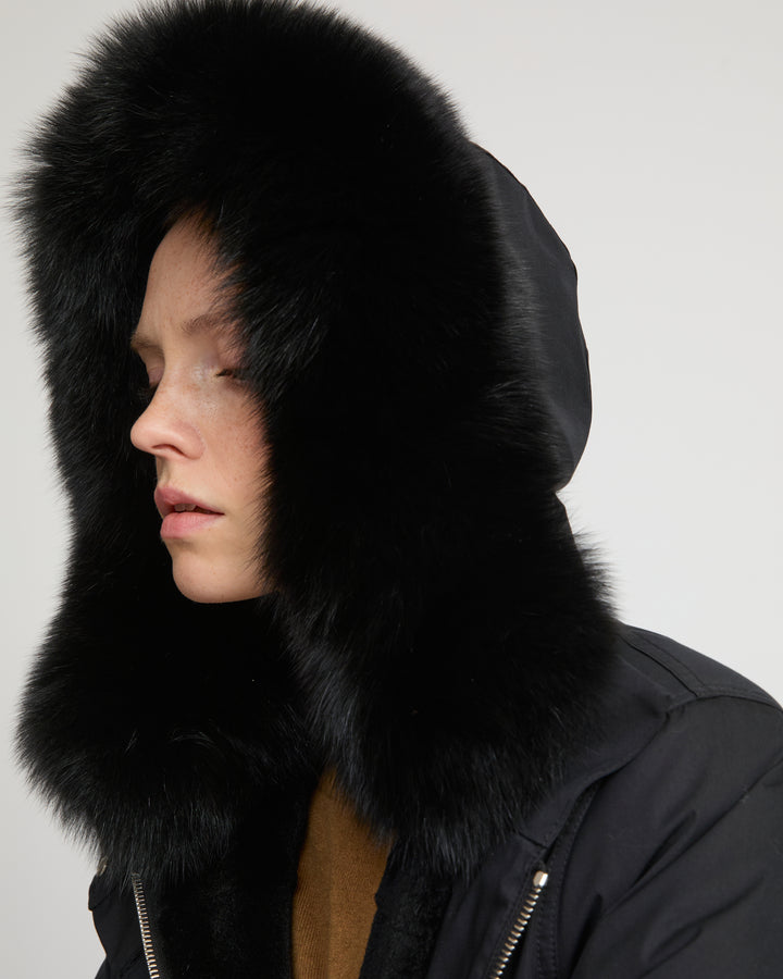 Long Iconic parka in waterproof cotton blend with fox and rabbit fur