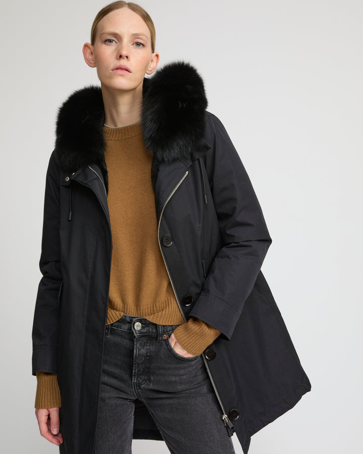 Long Iconic parka in waterproof cotton blend with fox and rabbit fur