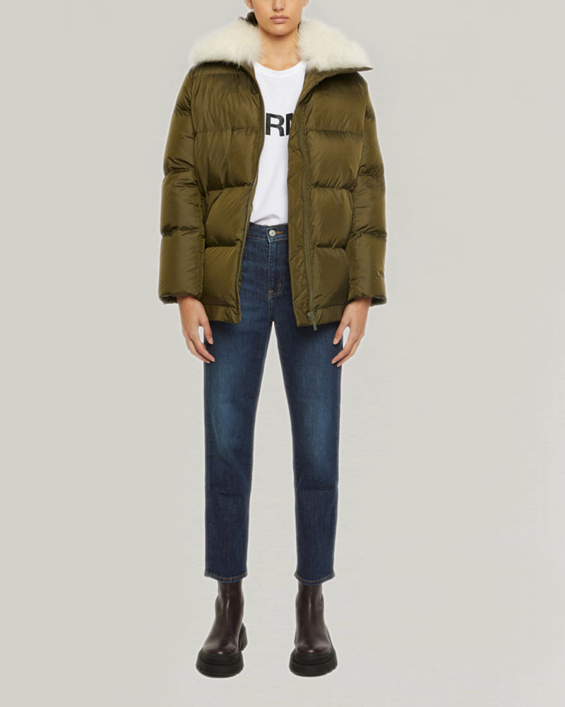 "A" line down jacket with lambskin collar in vaporous wool-Yves Salomon-Winter sale & boxing day