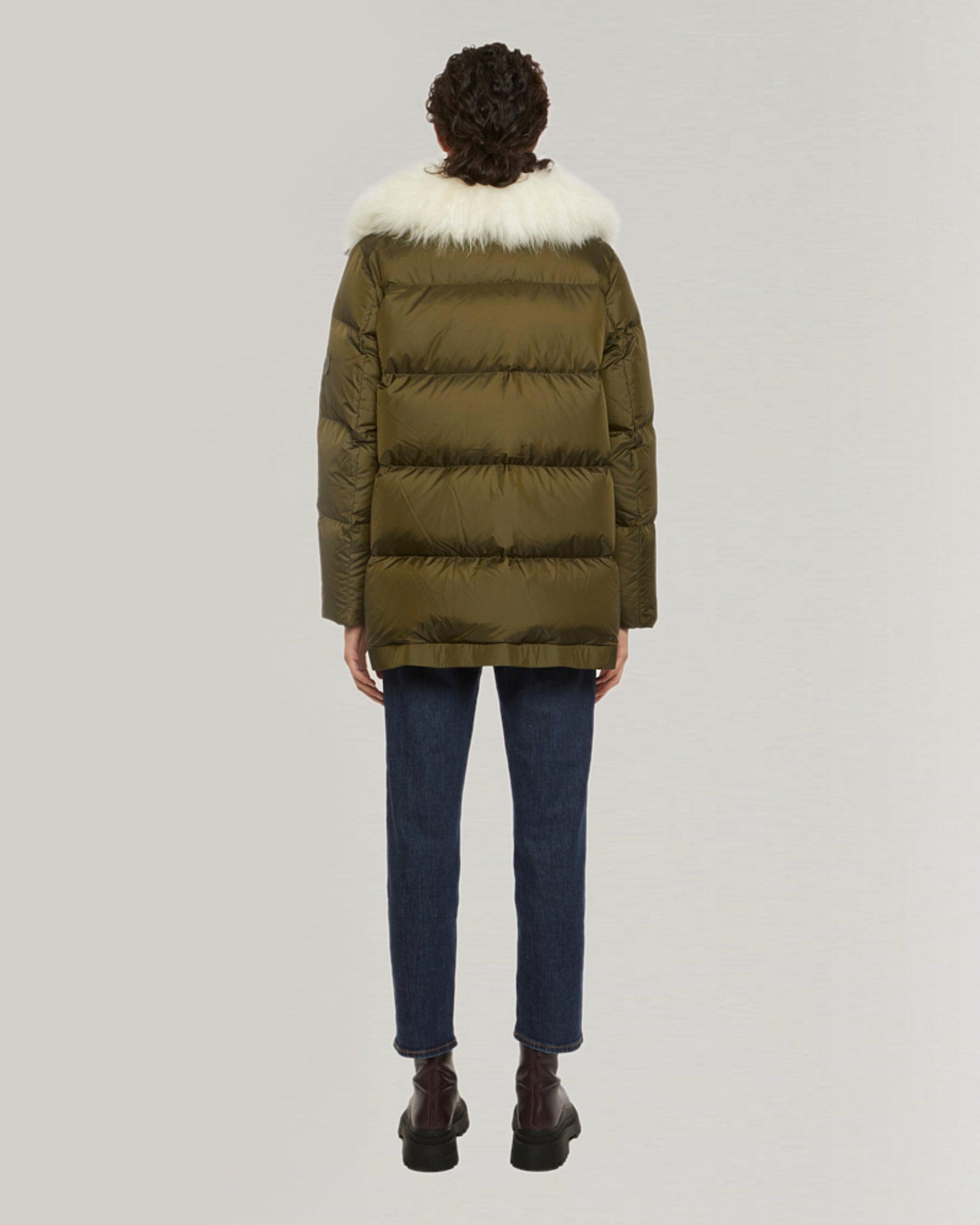 "A" line down jacket with lambskin collar in vaporous wool-Yves Salomon-Winter sale & boxing day