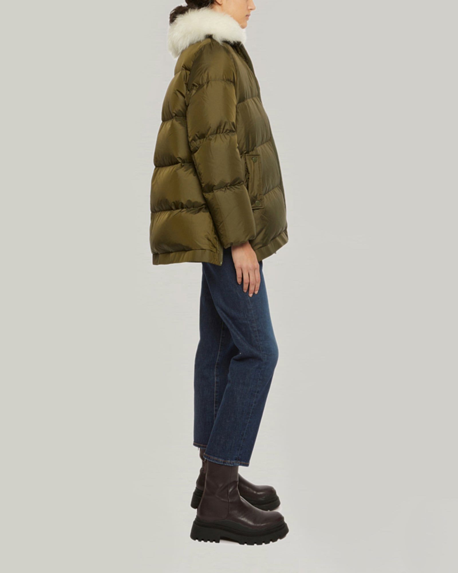 "A" line down jacket with lambskin collar in vaporous wool-Yves Salomon-Winter sale & boxing day