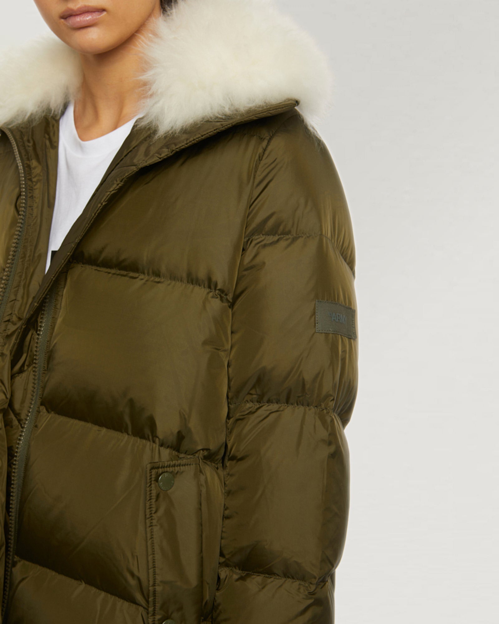 "A" line down jacket with lambskin collar in vaporous wool-Yves Salomon-Winter sale & boxing day