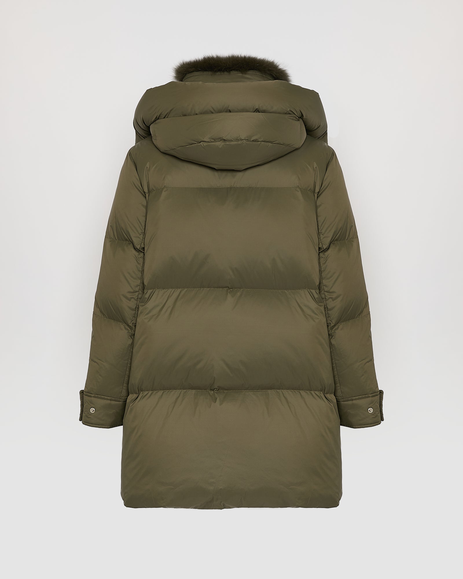 3/4 down jacket in water-repellent technical fabric with fox fur collar trim -Yves Salomon