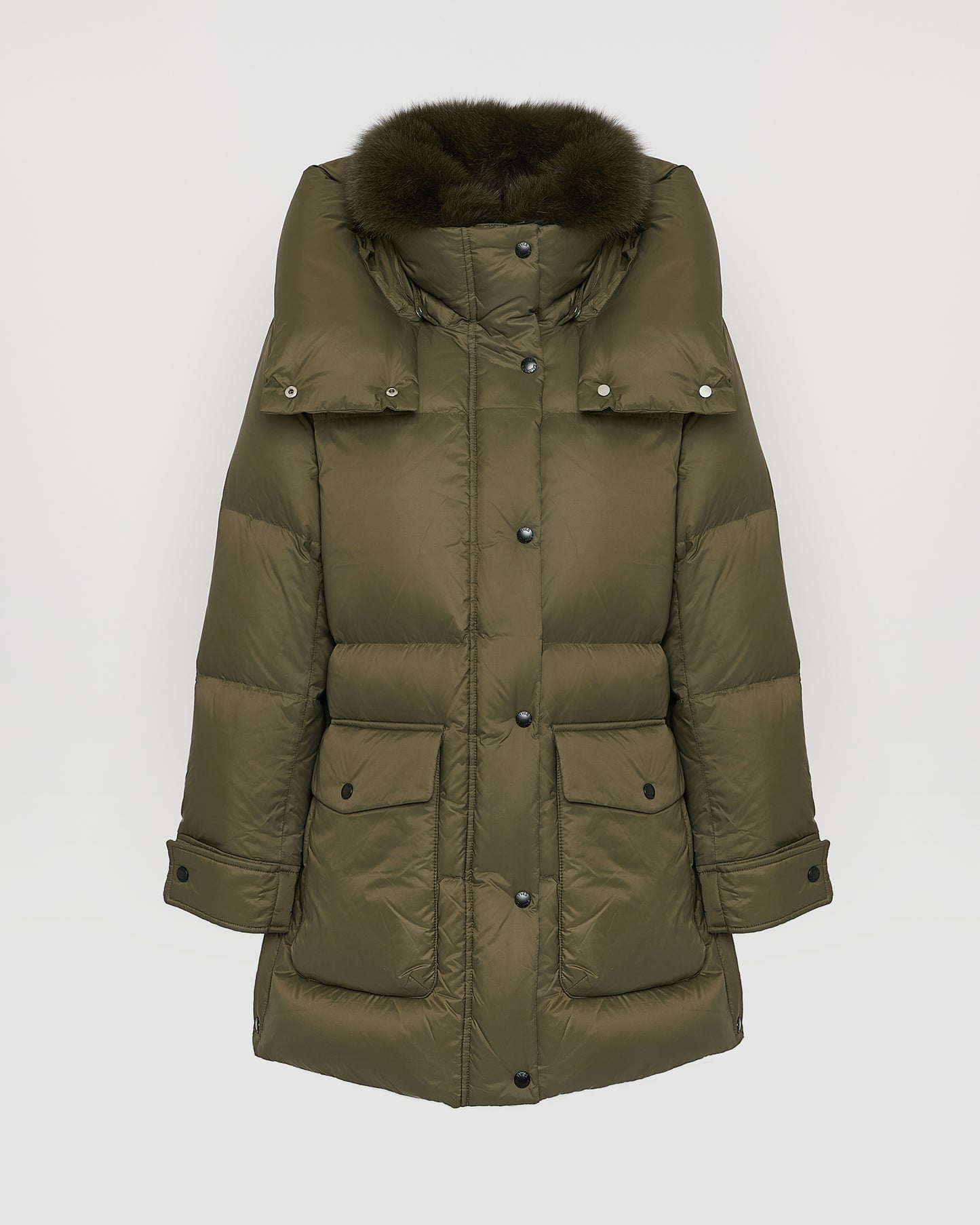 3/4 down jacket in water-repellent technical fabric with fox fur collar trim -Yves Salomon
