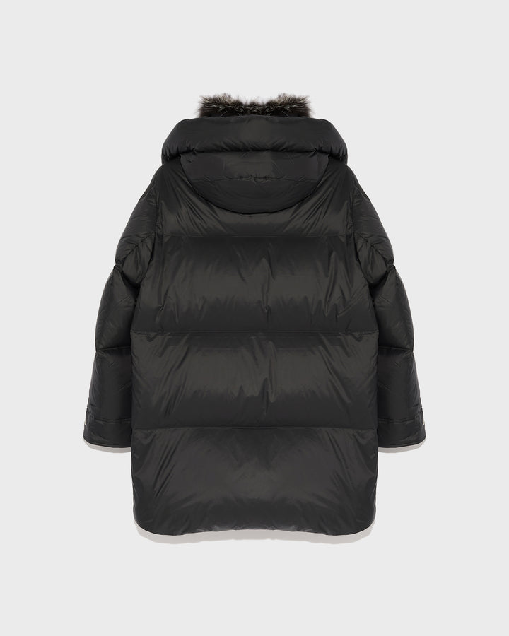 Black Friday - -3/4 down jacket in water-repellent technical fabric with fox fur collar trim