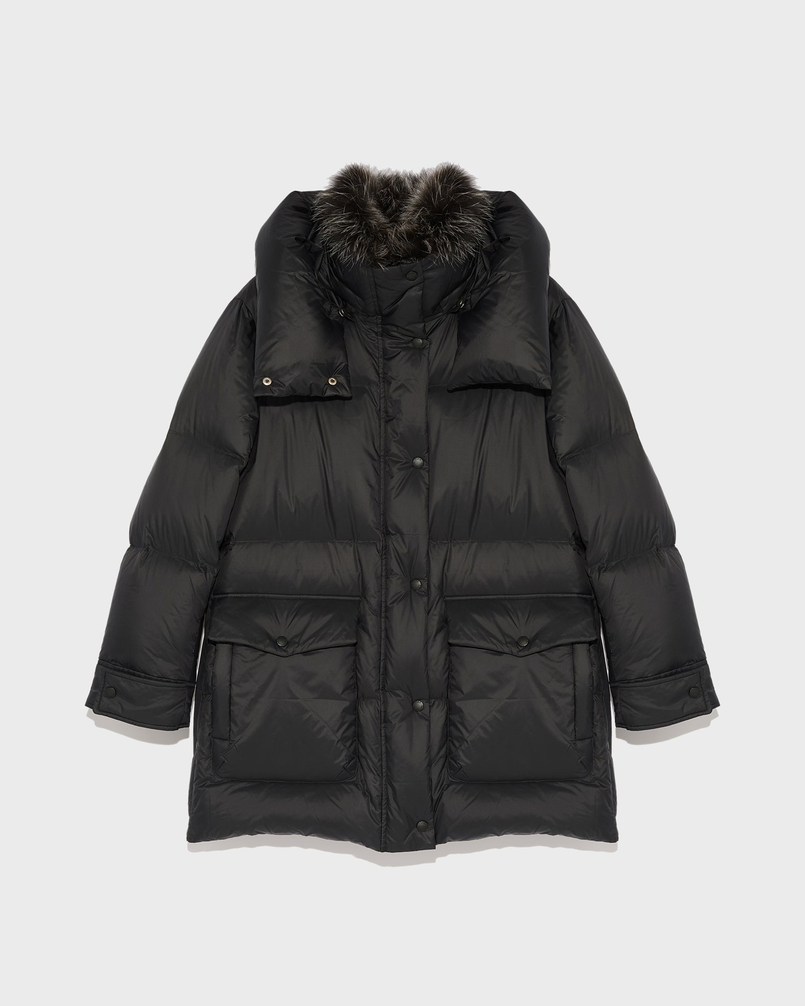 3/4 down jacketwith fox fur collar trim - black - Yves Salomon
