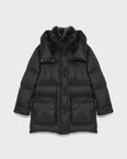 3/4 down jacket in water-repellent technical fabric with fox fur collar trim
