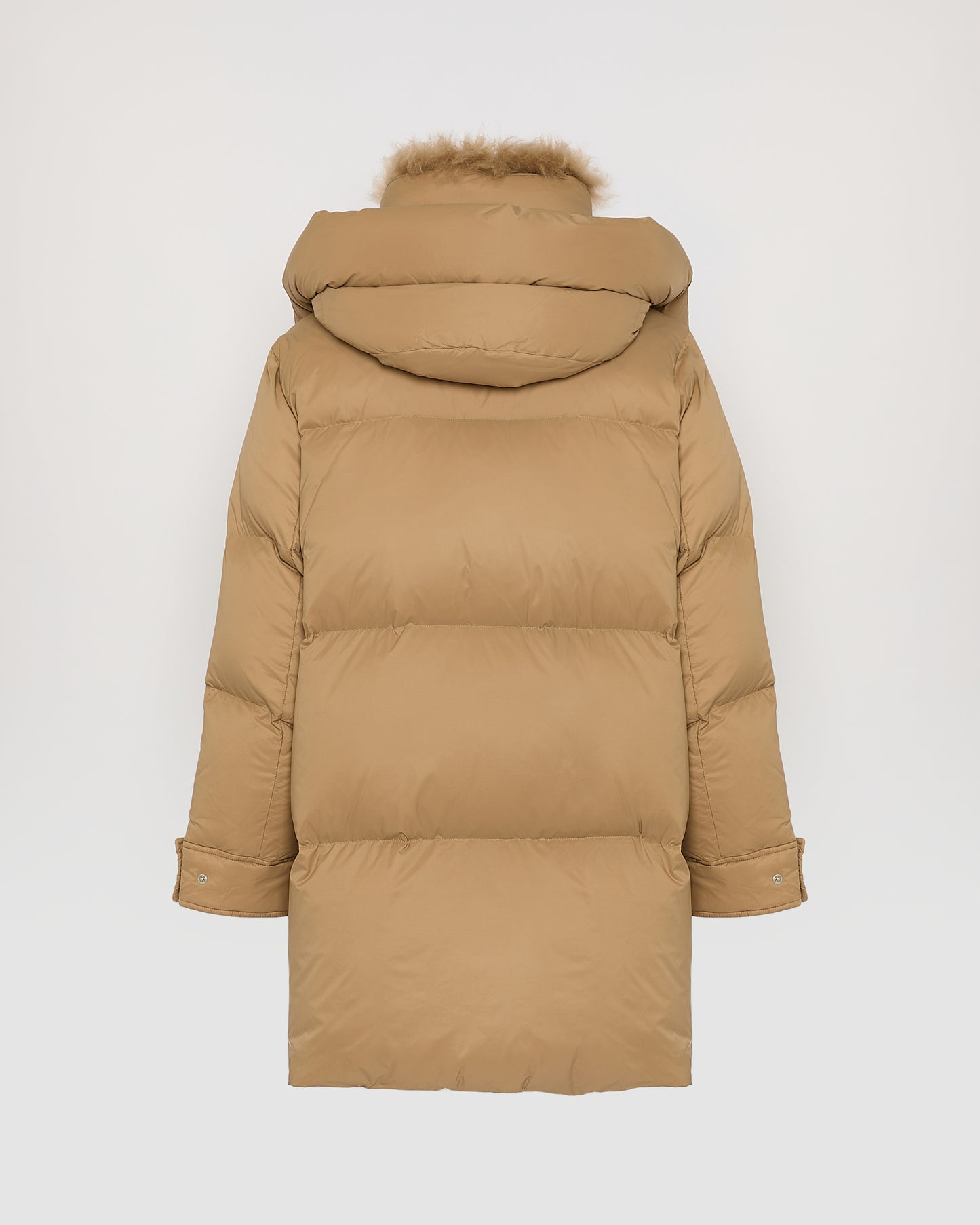 3/4 hooded down jacket in Tibetan lambswool