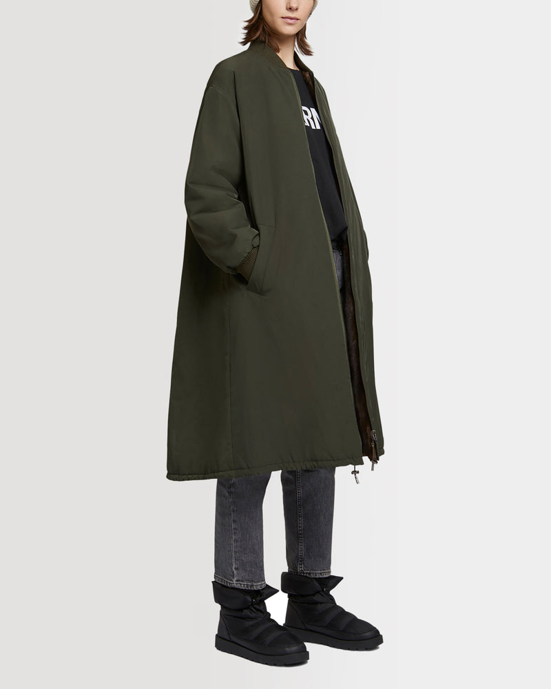 Reversible parka bomber jacket in water-repellent technical fabric and long-haired mink fur