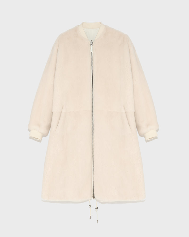 Reversible parka bomber jacket in water-repellent technical fabric and long-haired mink fur