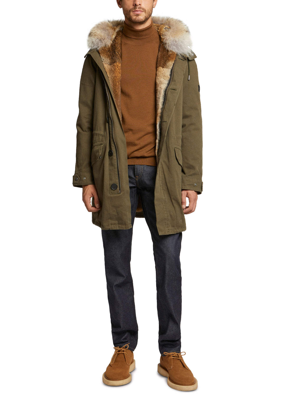 Black Friday - Short iconic parka in cotton gabardine with coyote and rabbit fur -Yves Salomon