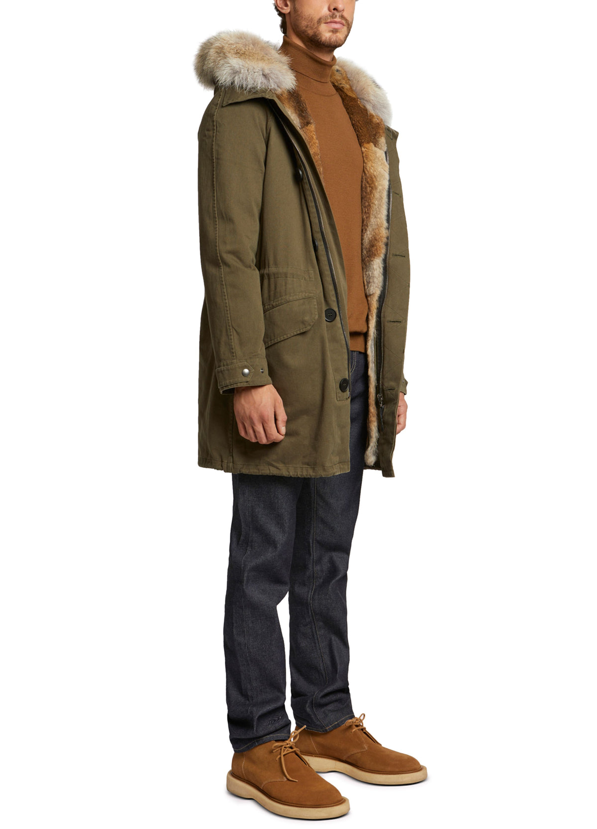 Black Friday - Short iconic parka in cotton gabardine with coyote and rabbit fur -Yves Salomon