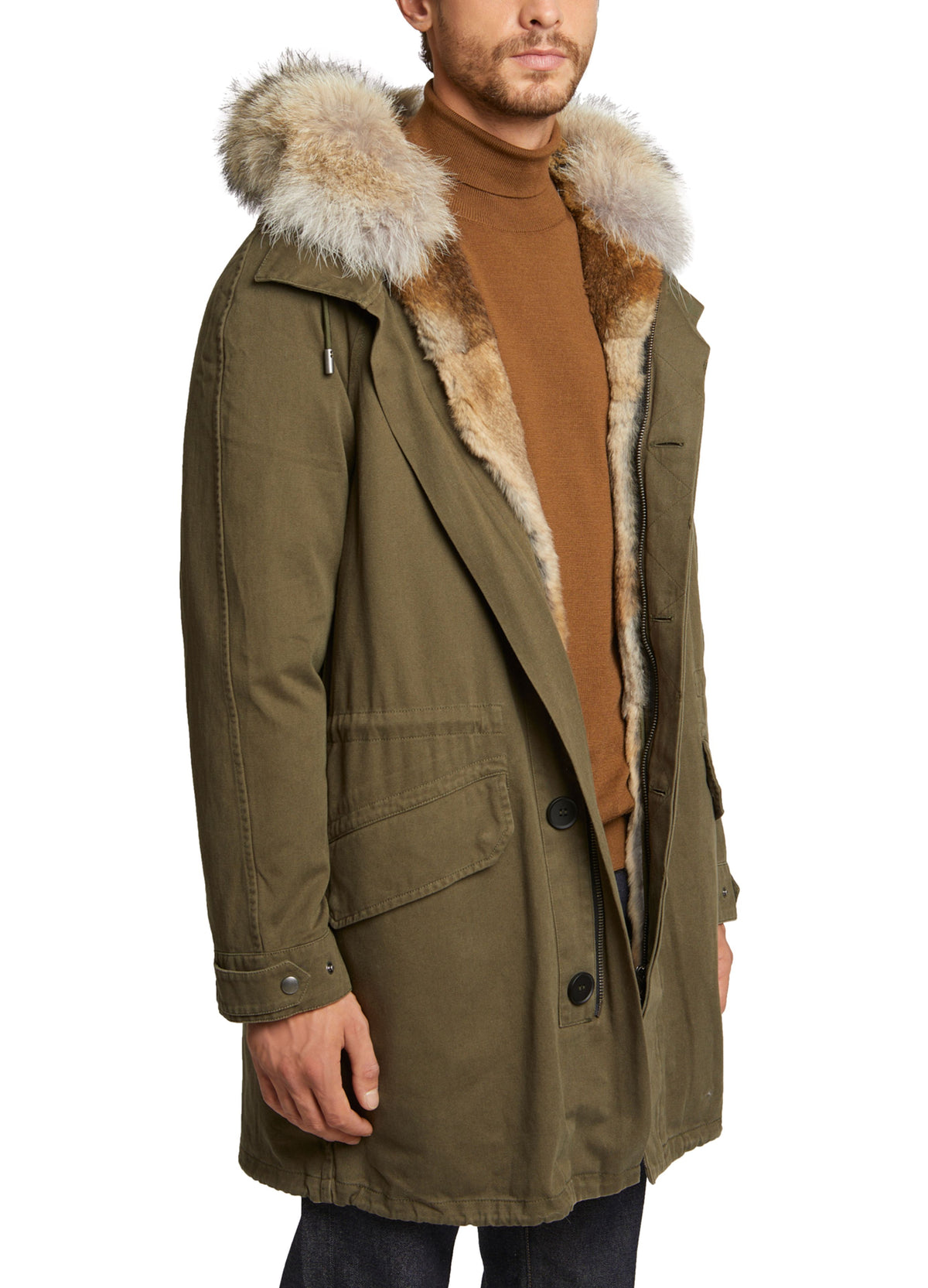 Black Friday - Short iconic parka in cotton gabardine with coyote and rabbit fur -Yves Salomon
