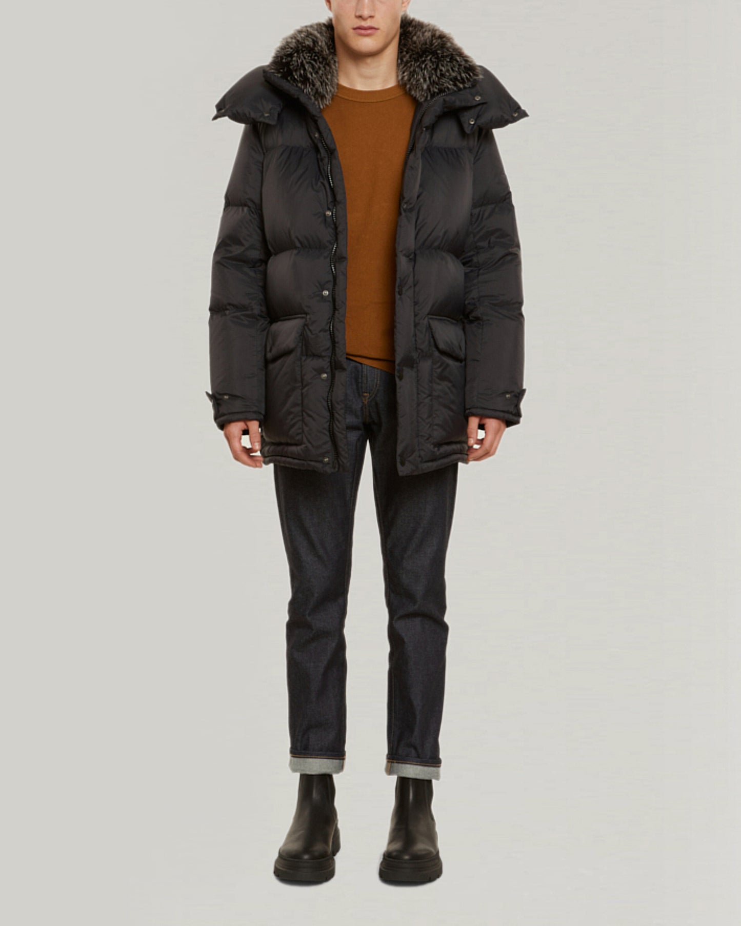 Down jacket in ultra light nylon and fox fur-Yves Salomon-Winter sale & boxing day