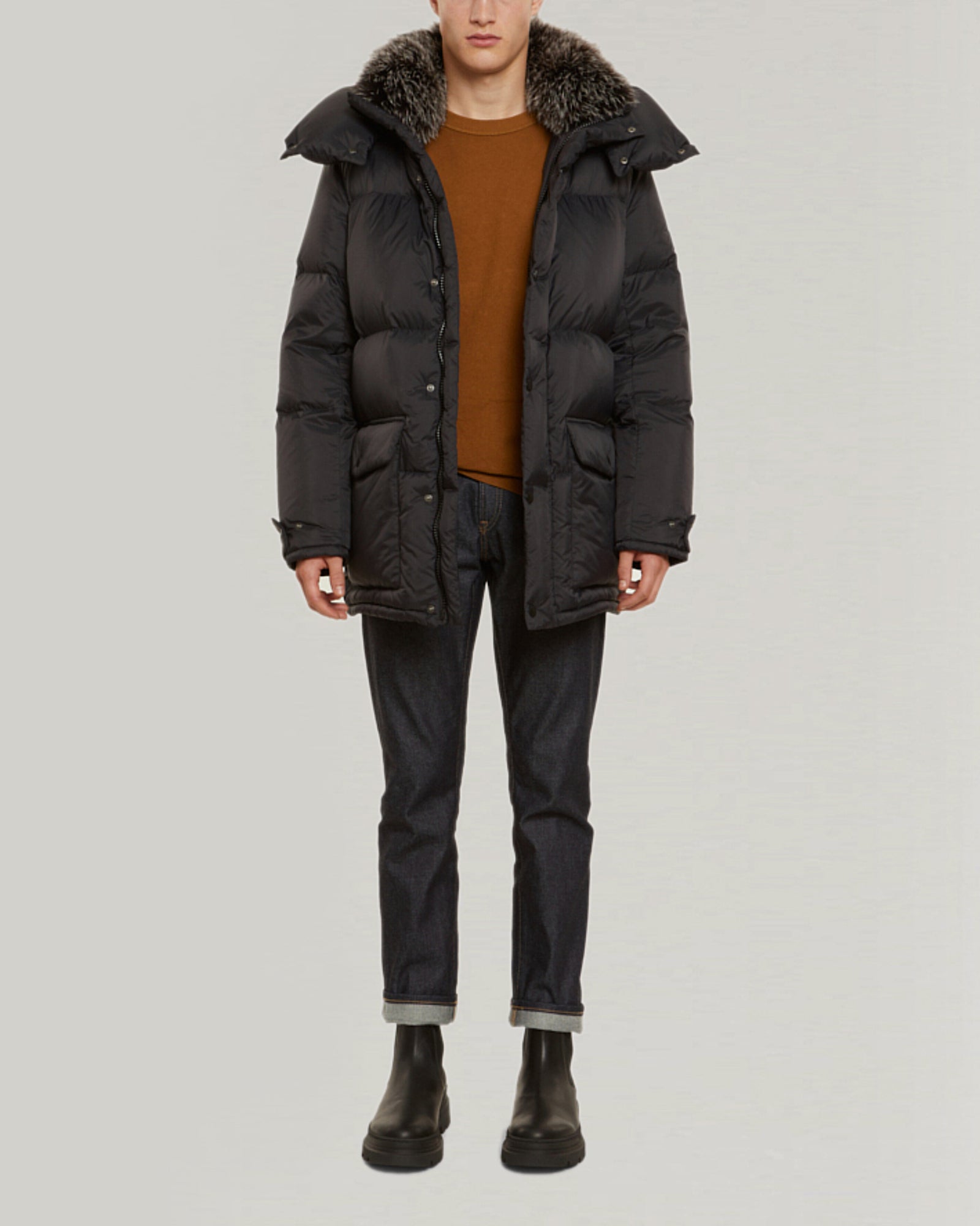 Down jacket in ultra light nylon and fox fur-Yves Salomon-Winter sale & boxing day