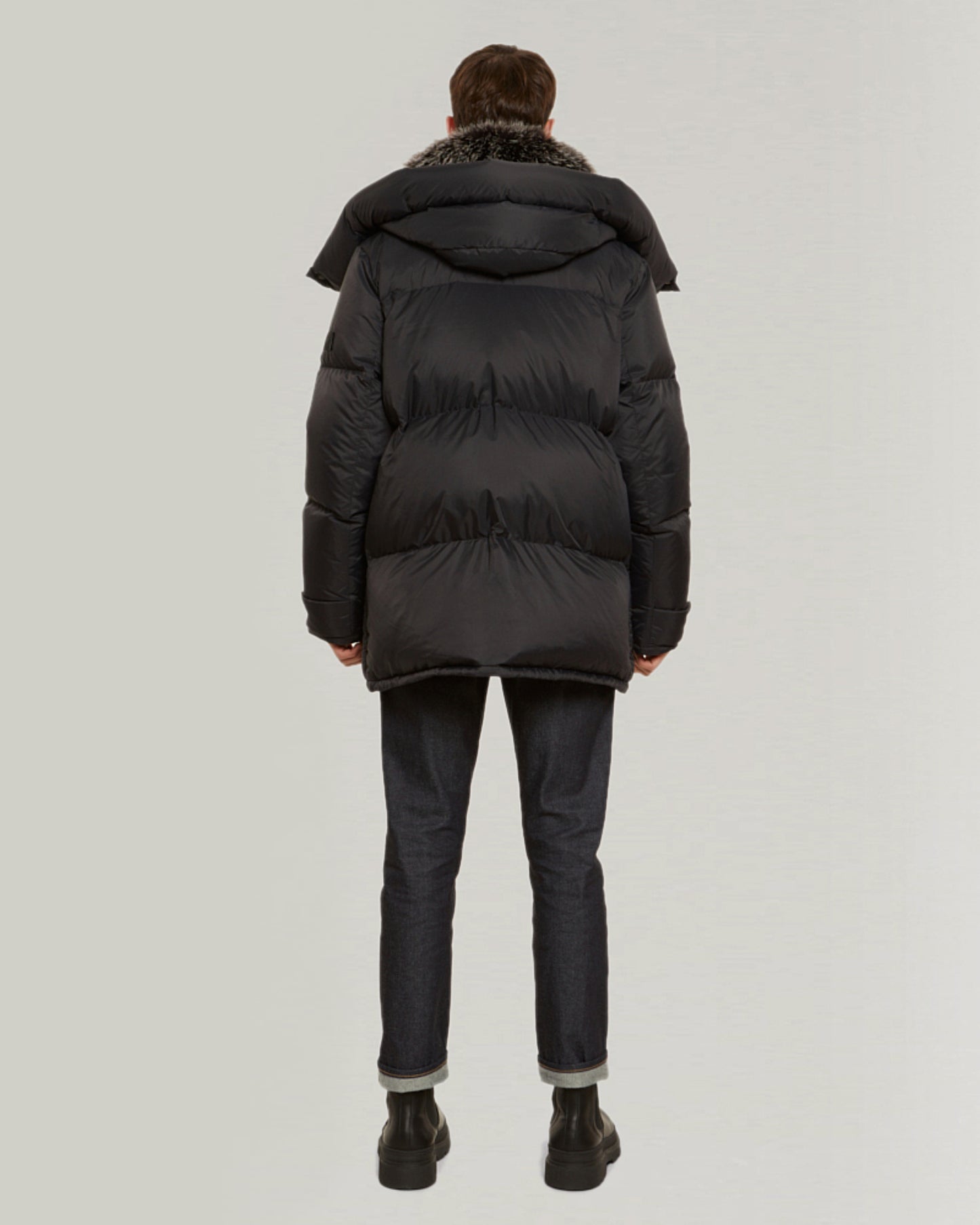 Down jacket in ultra light nylon and fox fur-Yves Salomon-Winter sale & boxing day