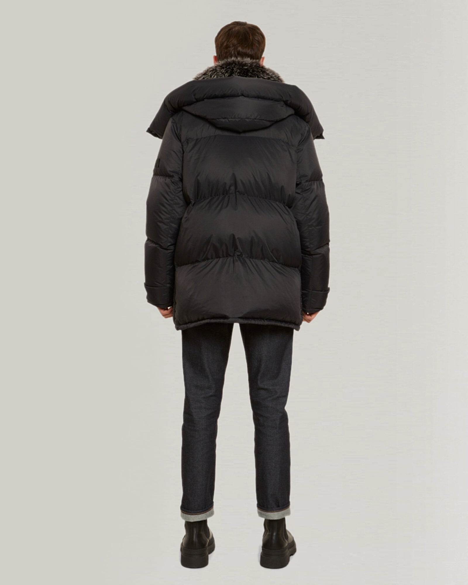 Down jacket in ultra light nylon and fox fur-Yves Salomon-Winter sale & boxing day