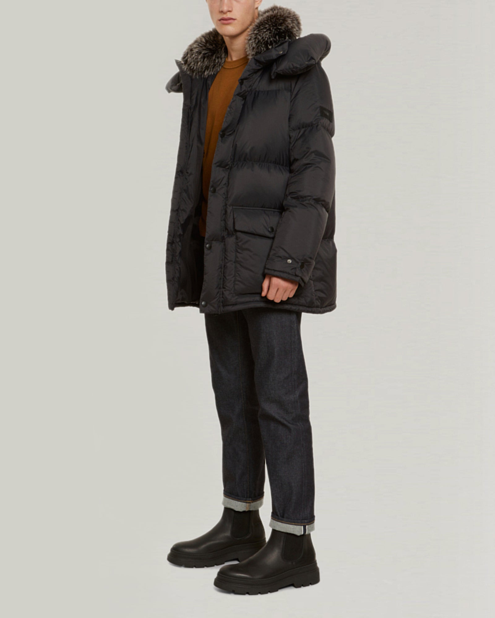 Down jacket in ultra light nylon and fox fur-Yves Salomon-Winter sale & boxing day