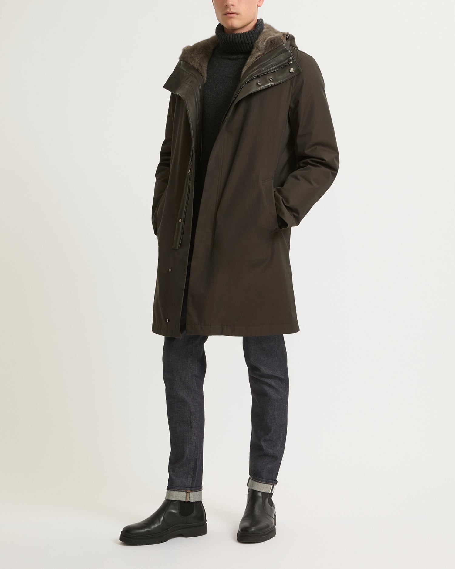 Hooded Coat In waterproof Gabardine And Mink fur - Yves Salomon