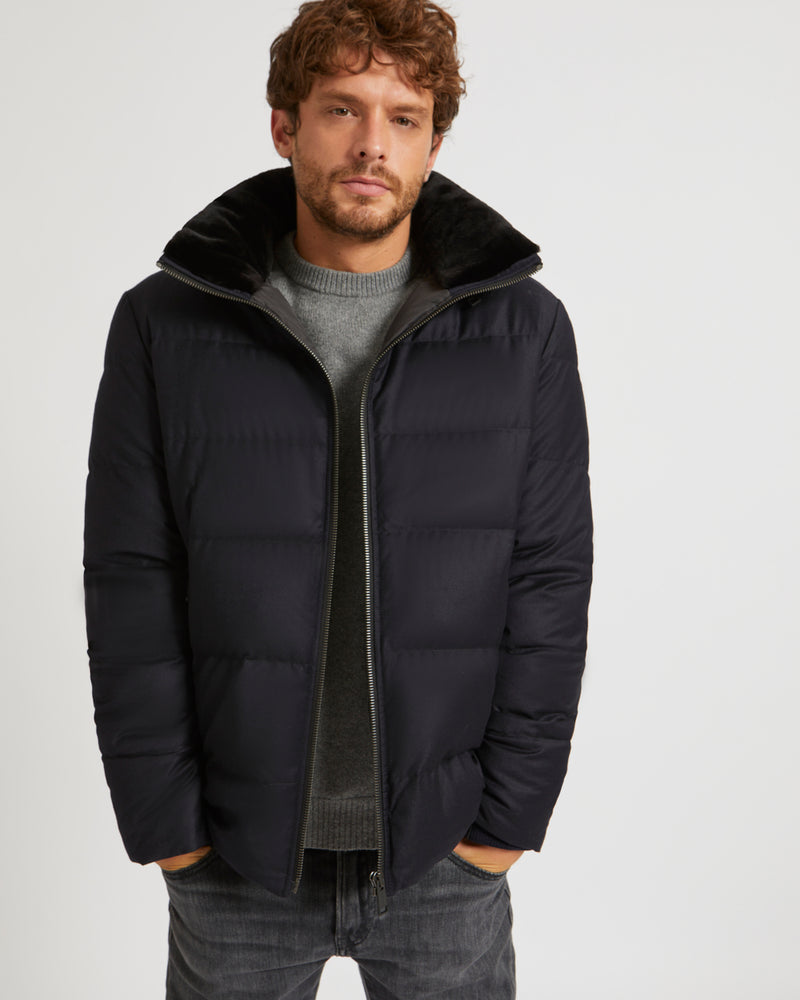 Loro Piana Fabric Short Down Jacket With Dehaired Mink Inside Collar - navy - Yves Salomon