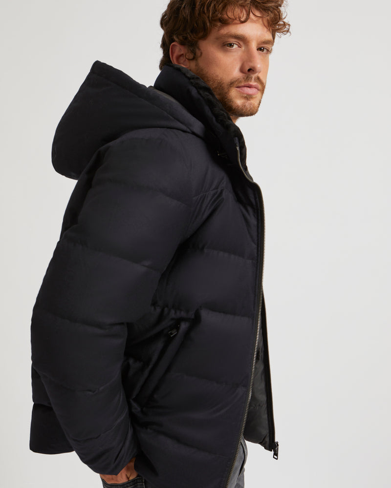 Loro Piana Fabric Short Down Jacket With Dehaired Mink Inside Collar