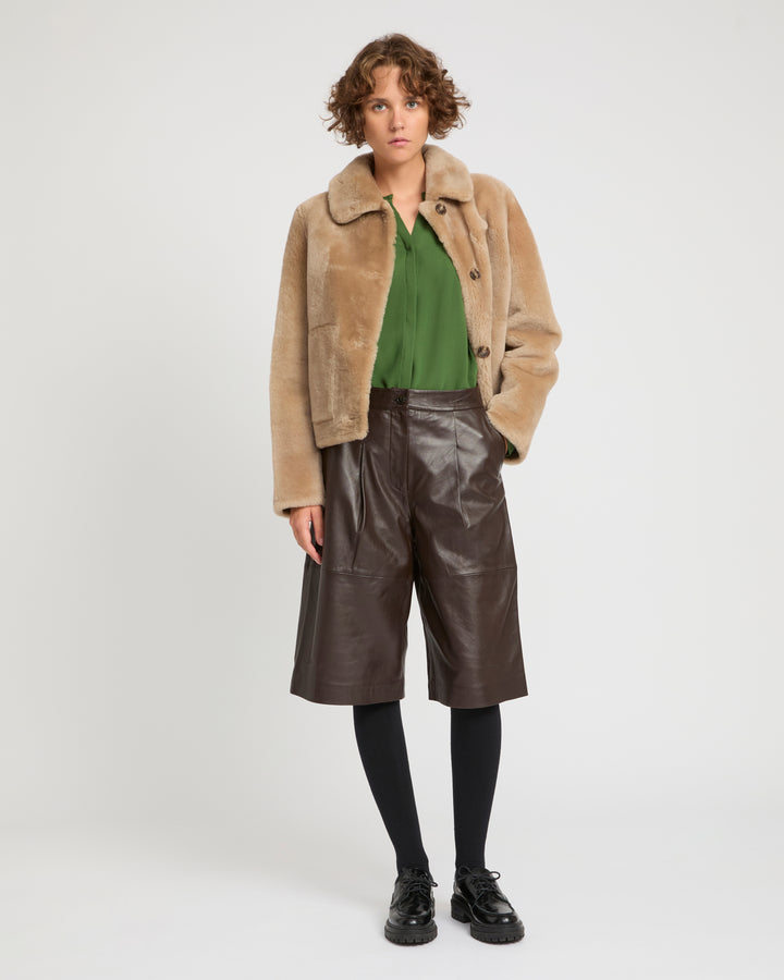 Short reversible jacket in merino lambskin -Yves Salomon