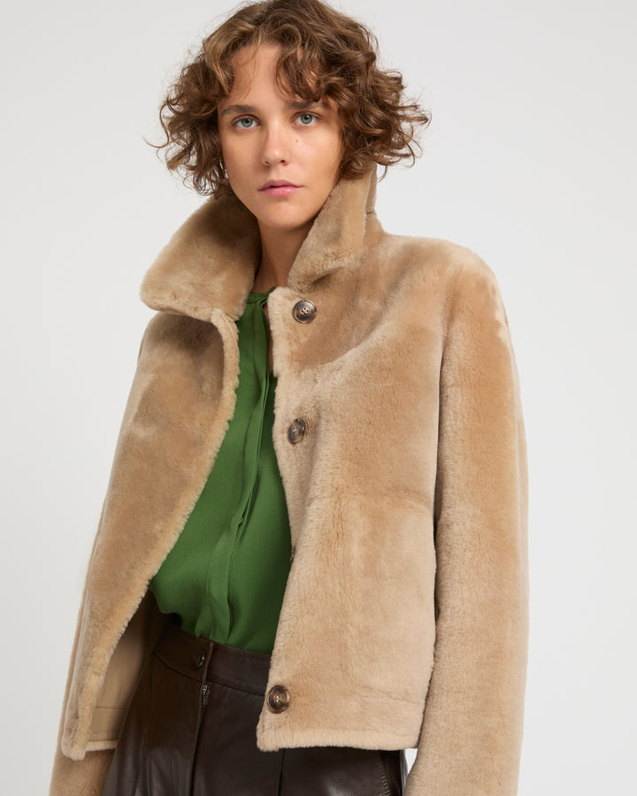 Short reversible jacket in merino lambskin -Yves Salomon