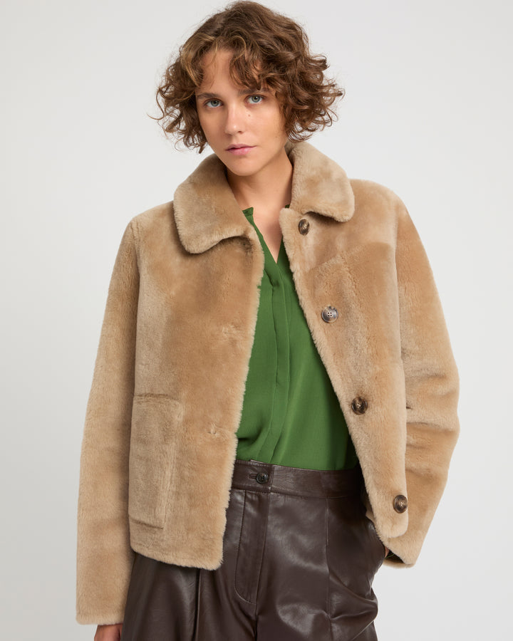 Short reversible jacket in merino lambskin -Yves Salomon
