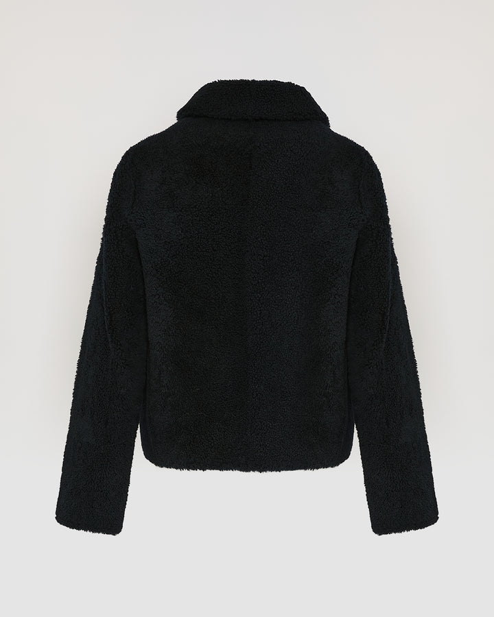 Black Friday - Yves Salomon - Short butonned jacket in Merino lambskin - bluish black - back view