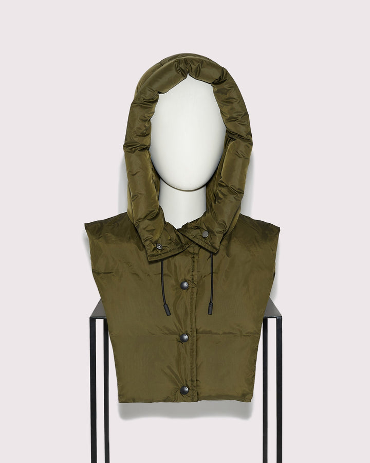 Black Friday - Yves Salomon - Hooded down bib in waterproof technical fabric - khaki green