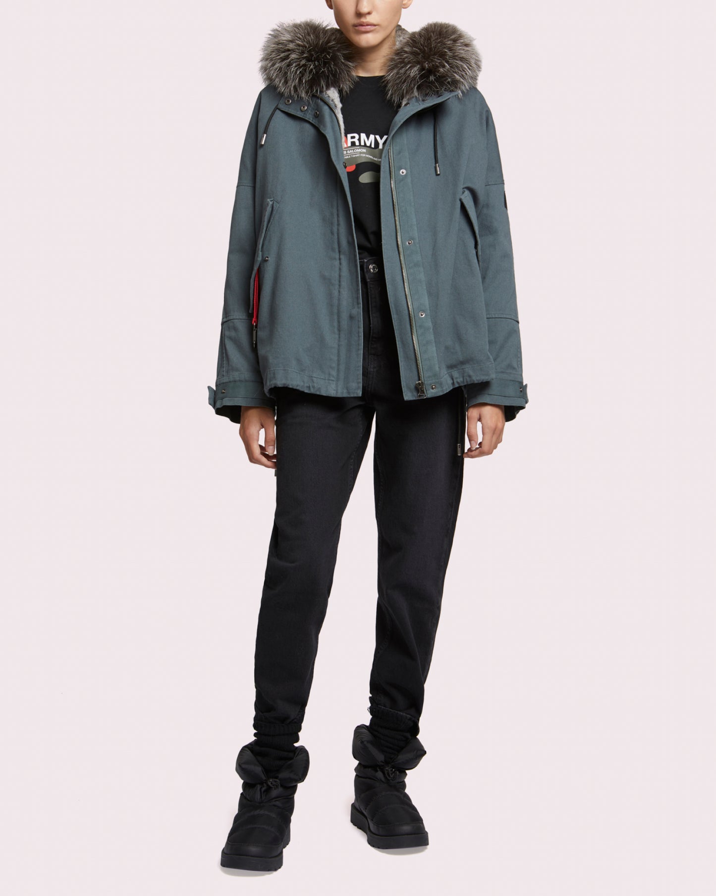 Short parka in cotton with fox and rabbit fur -Yves Salomon