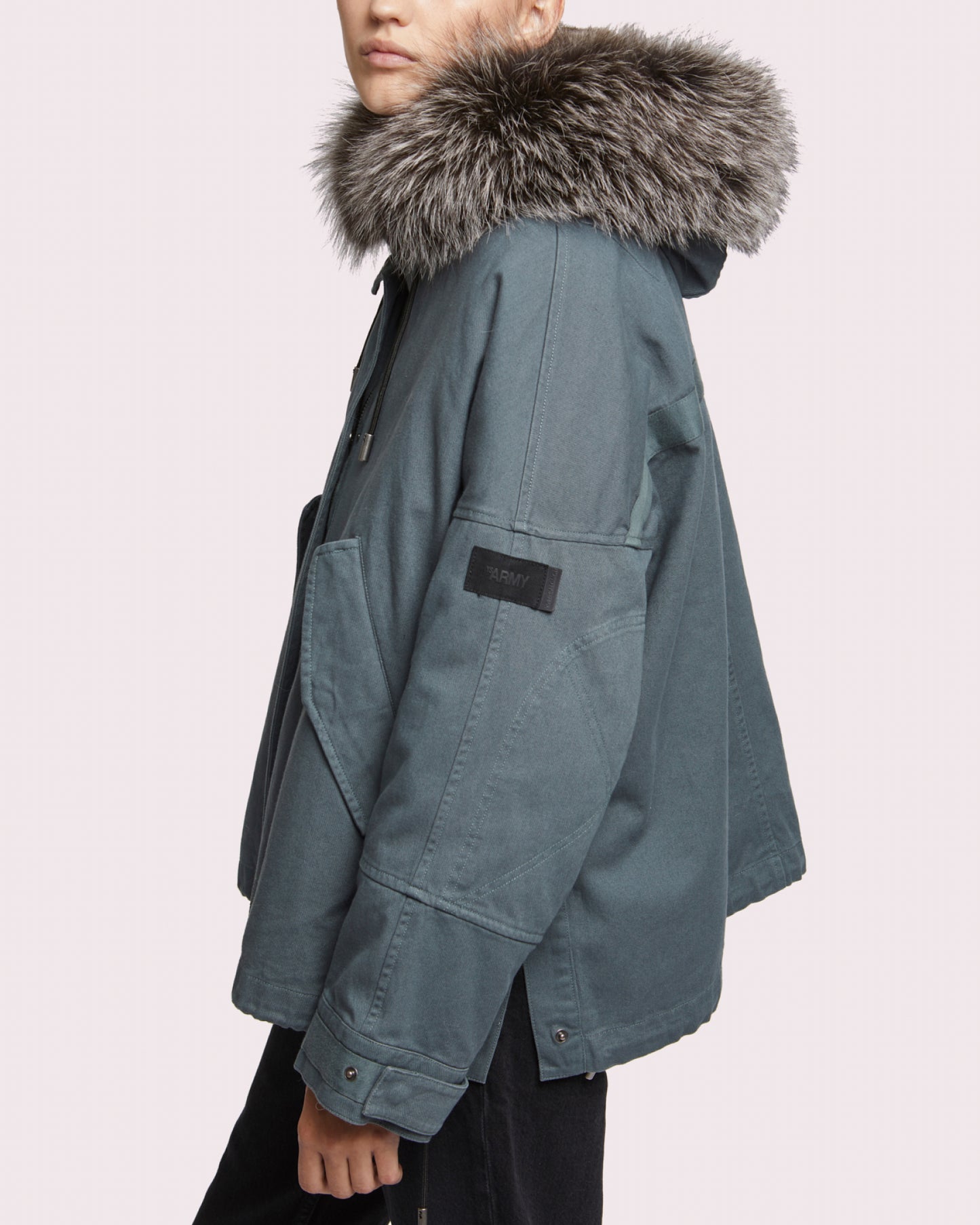 Short parka in cotton with fox and rabbit fur -Yves Salomon