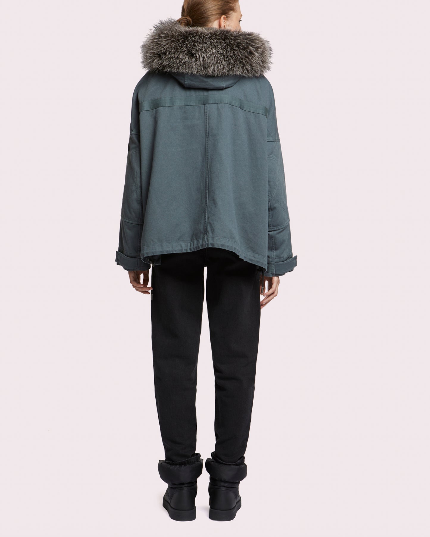 Short parka in cotton with fox and rabbit fur -Yves Salomon