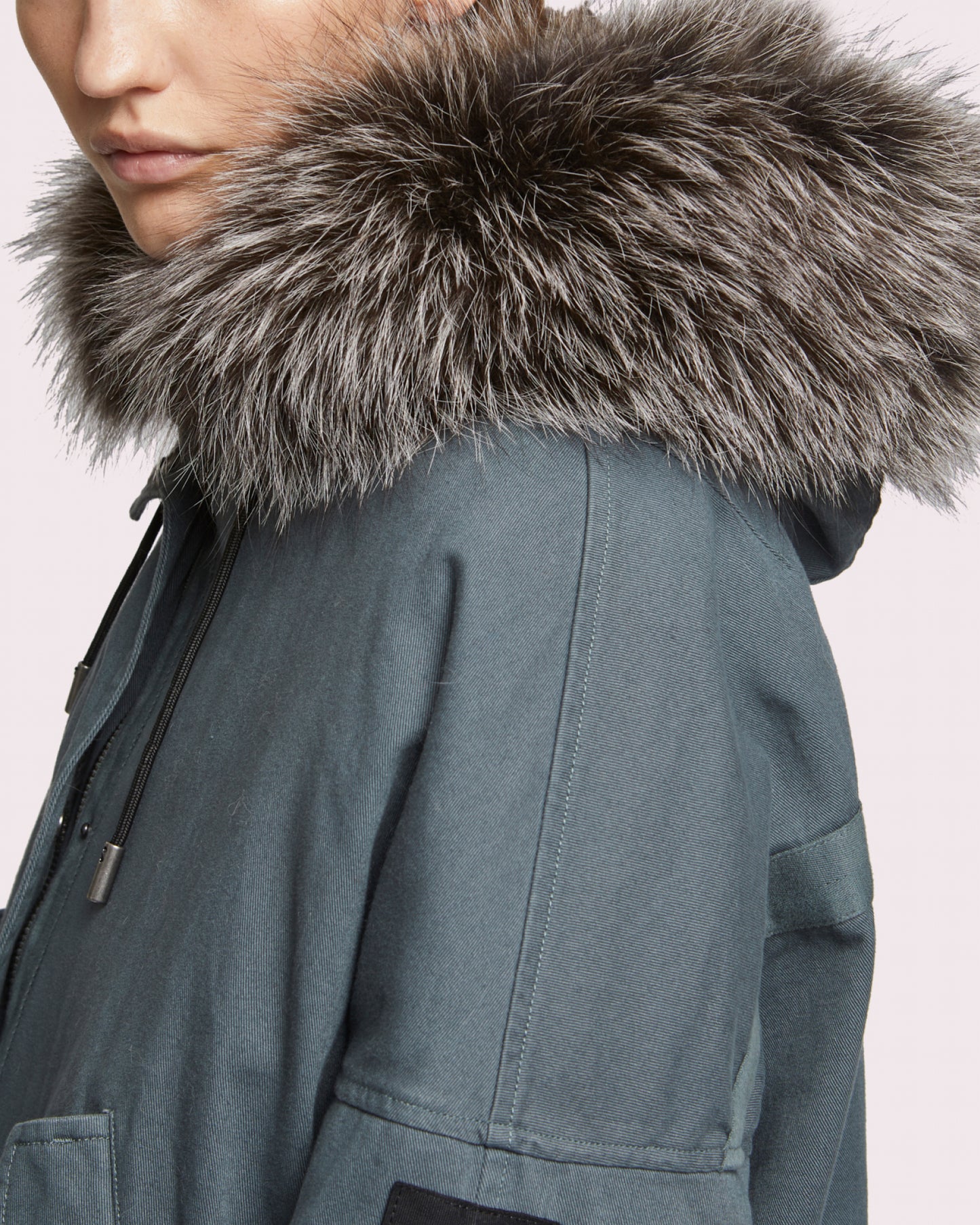 Short parka in cotton with fox and rabbit fur -Yves Salomon