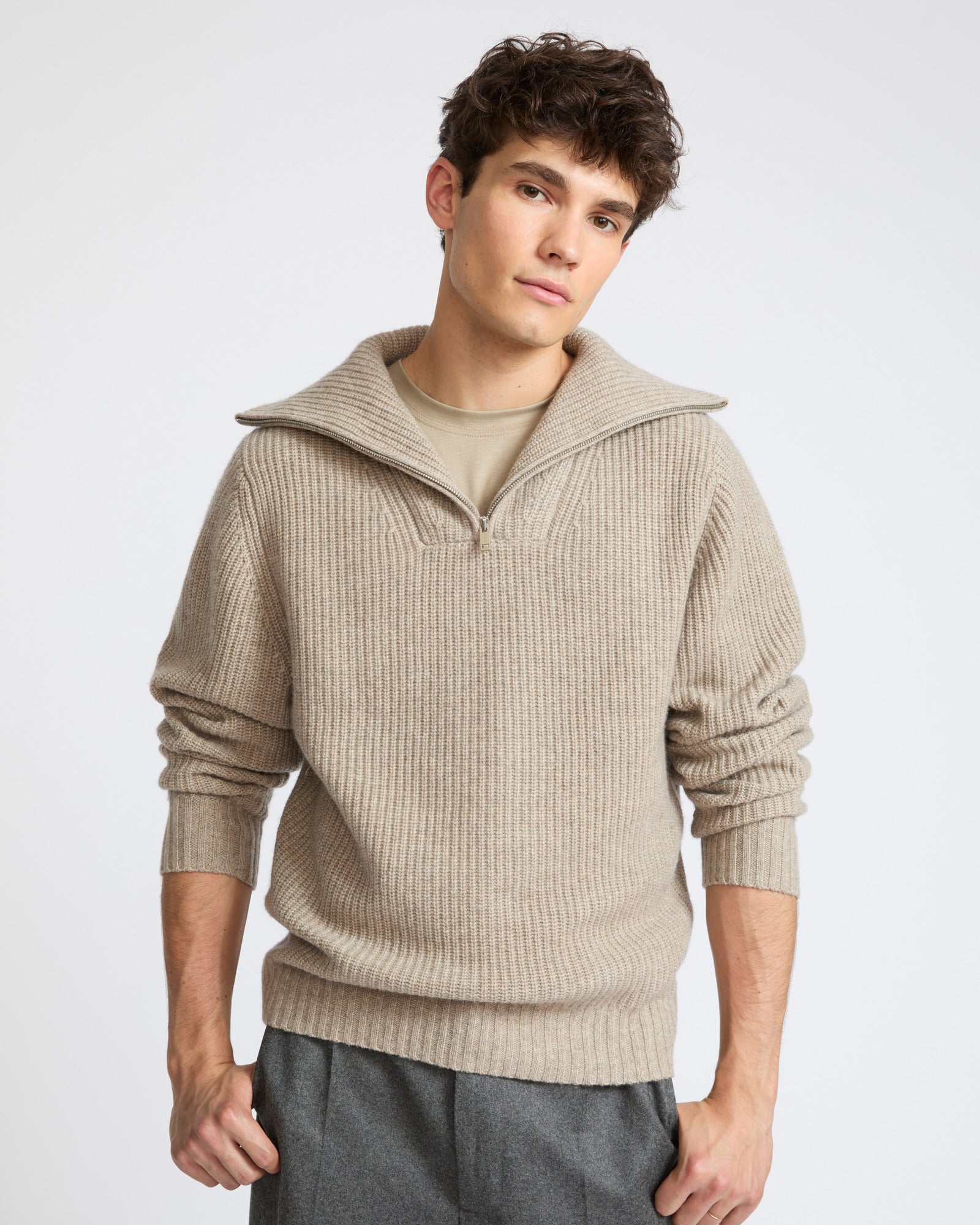 Zip-front cashmere wool trucker collar sweater - Yves Salomon - New Fall Winter Collection