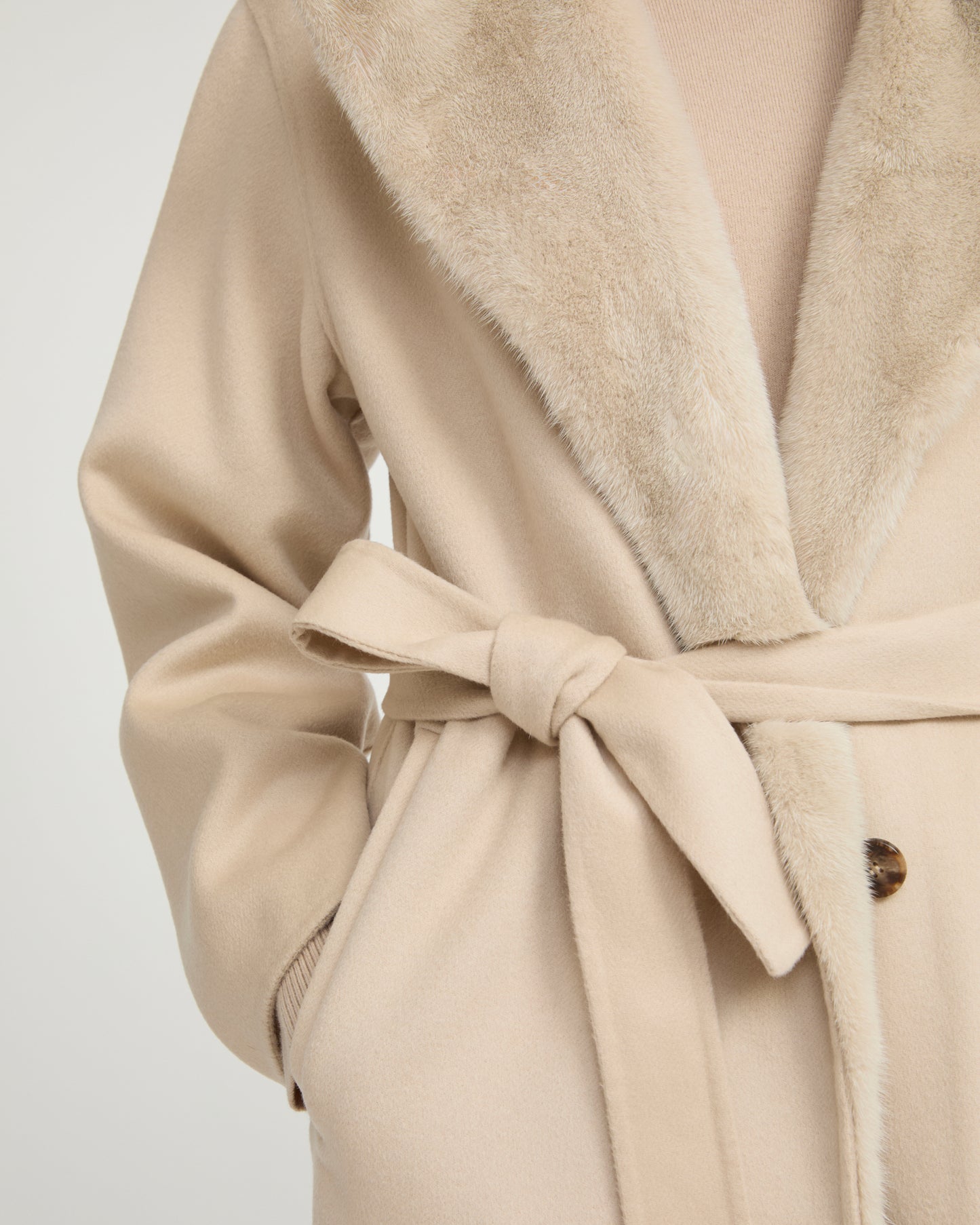 Long coat in cashmere wool with mink fur hood -Yves Salomon