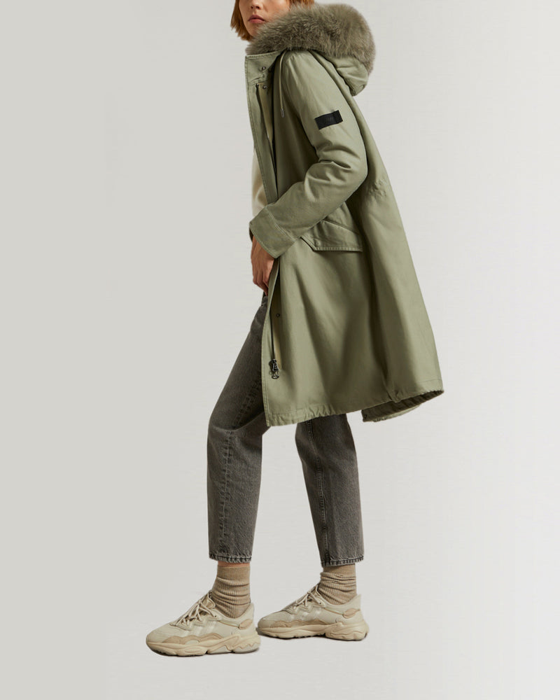 Long cotton parka with rabbit and fox fur-Yves Salomon-Winter sale & boxing day