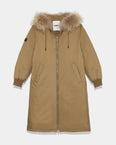 Long hooded down jacket with marmot fur