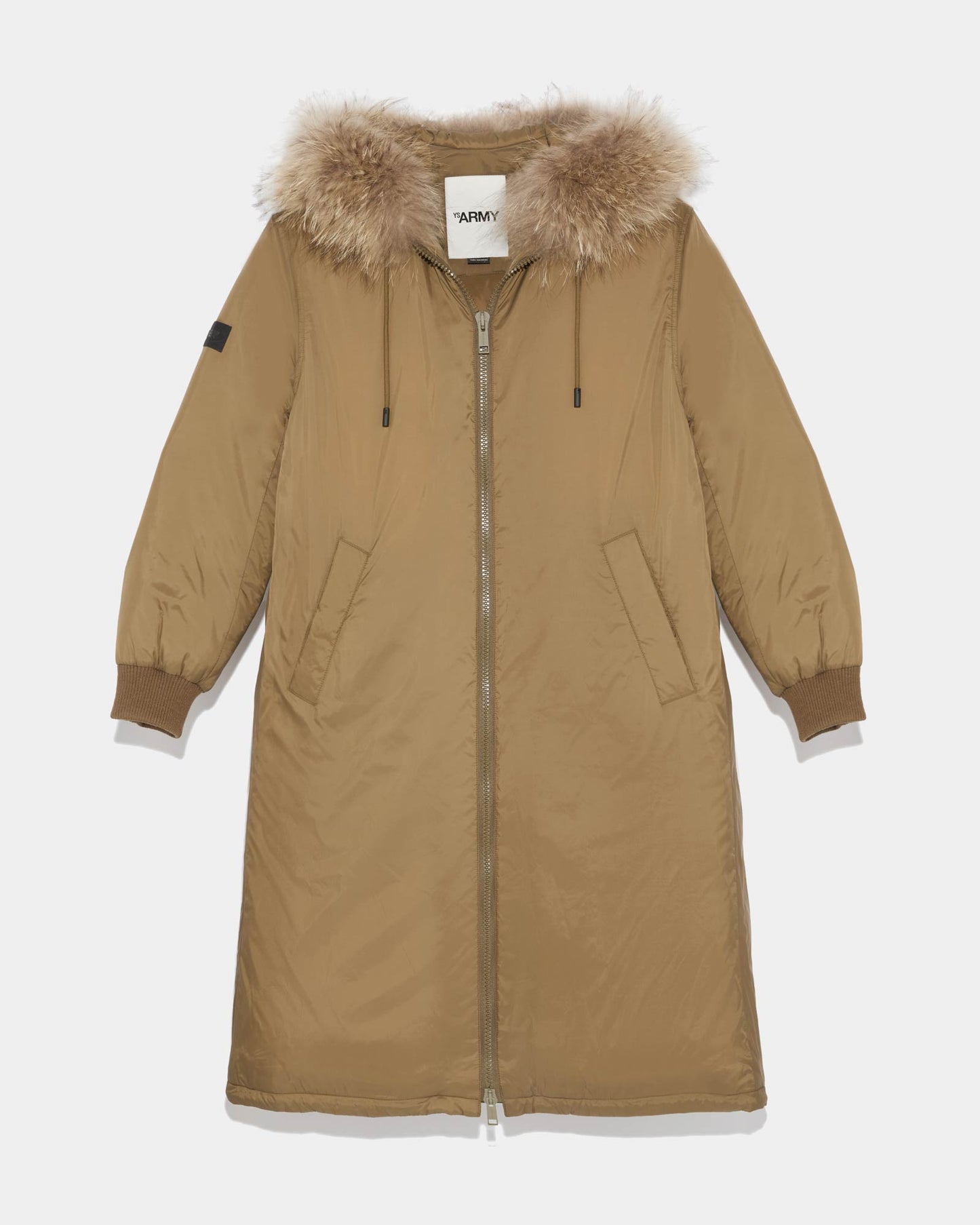 Long hooded down jacket with marmot fur
