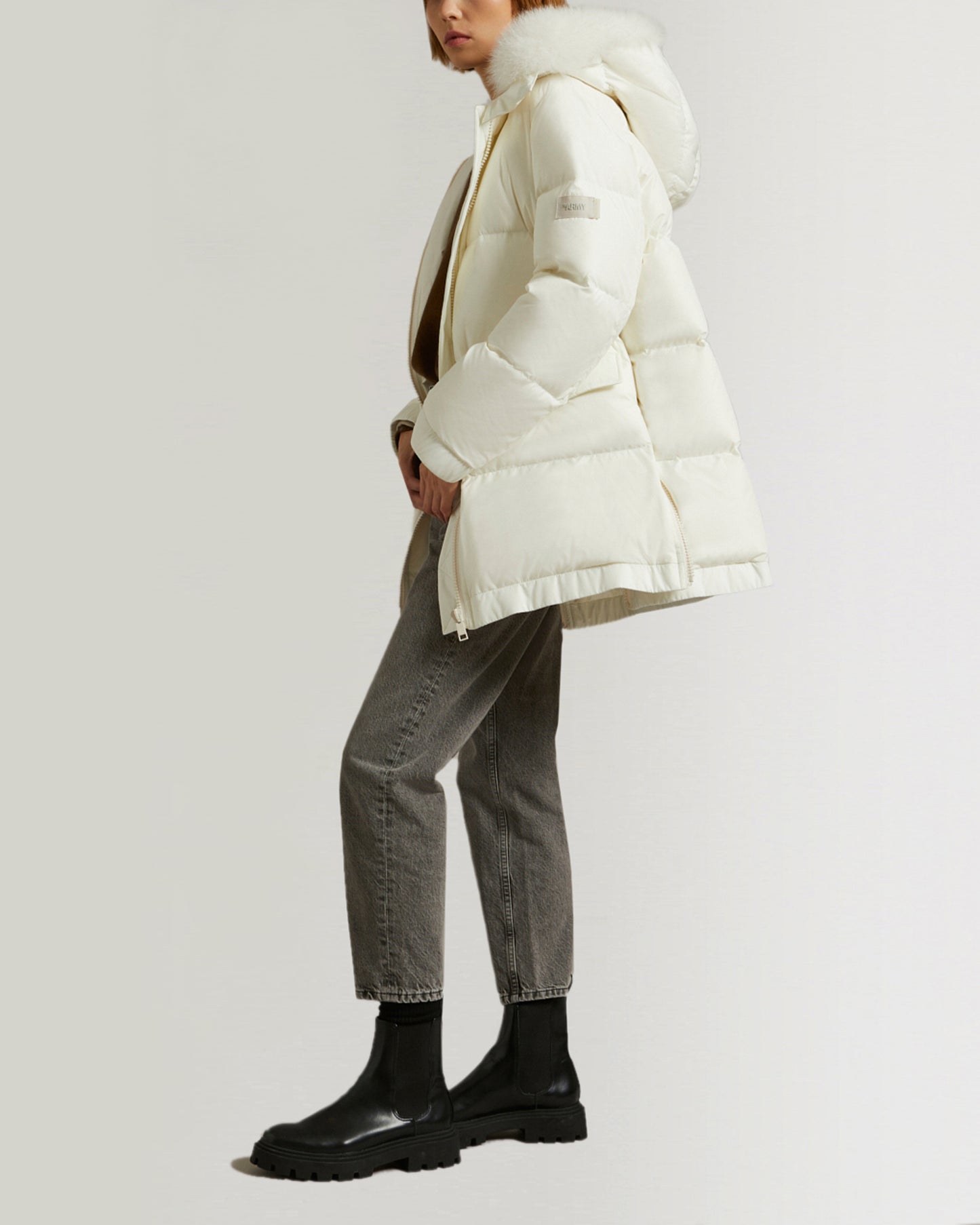 "A" line hooded down jacket with fox fur collar-Yves Salomon-Winter sale & boxing day