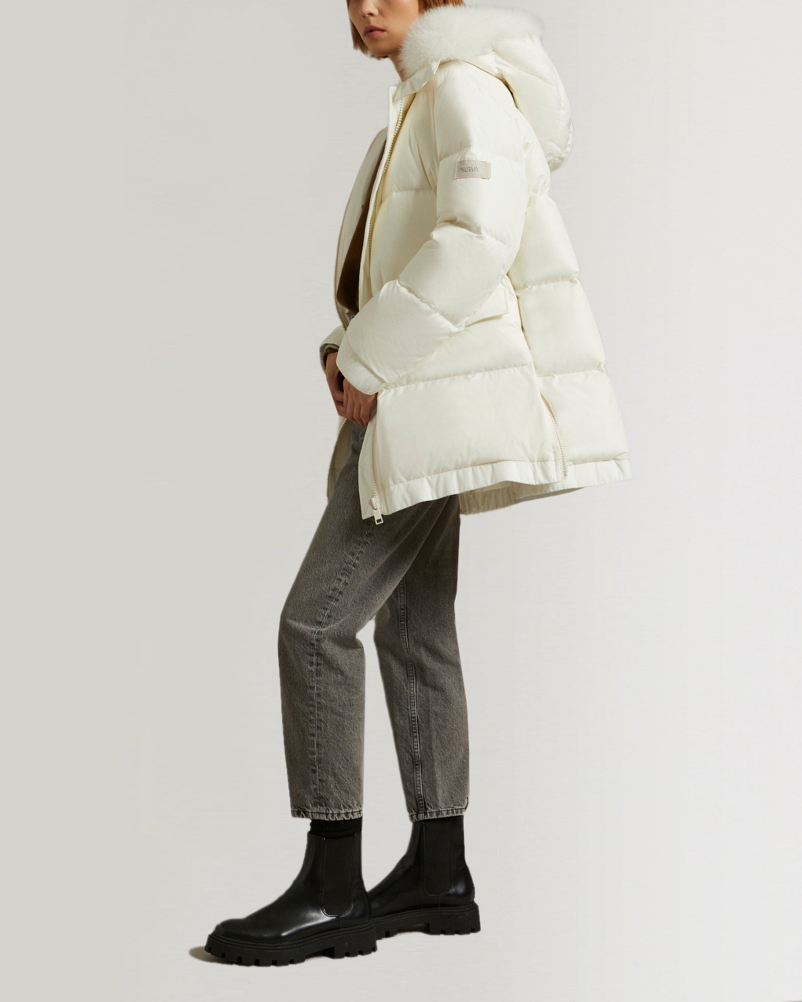 "A" line hooded down jacket with fox fur collar-Yves Salomon-Winter sale & boxing day
