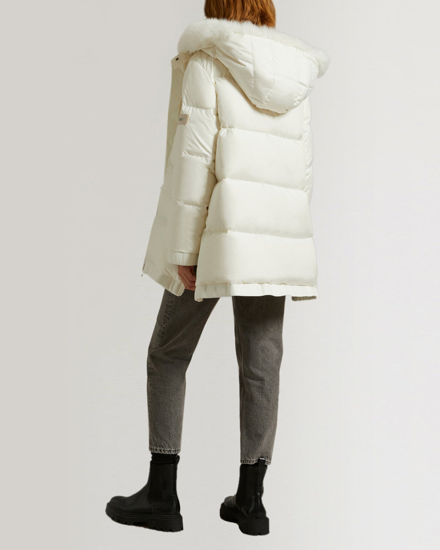 "A" line hooded down jacket with fox fur collar-Yves Salomon-Winter sale & boxing day