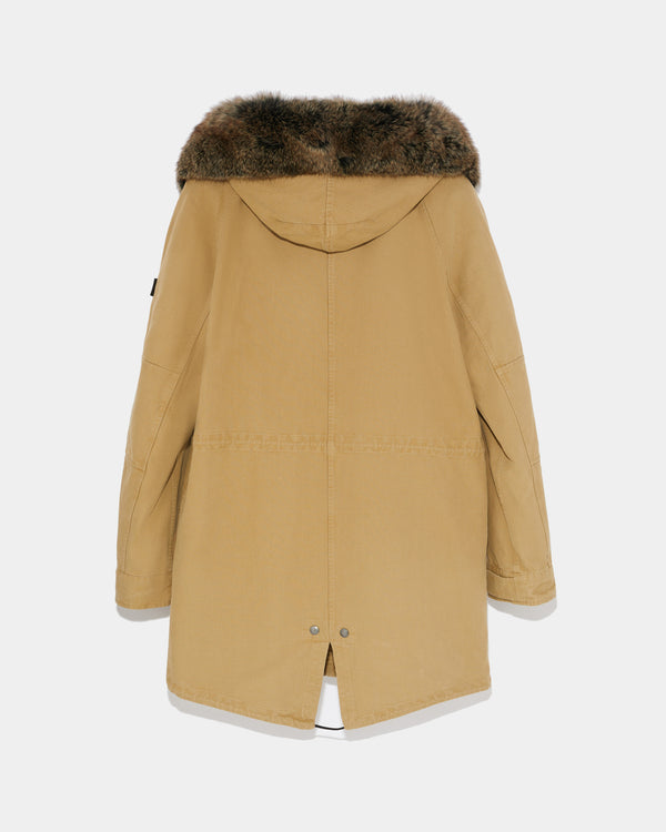 Long hooded cotton parka with fox fur