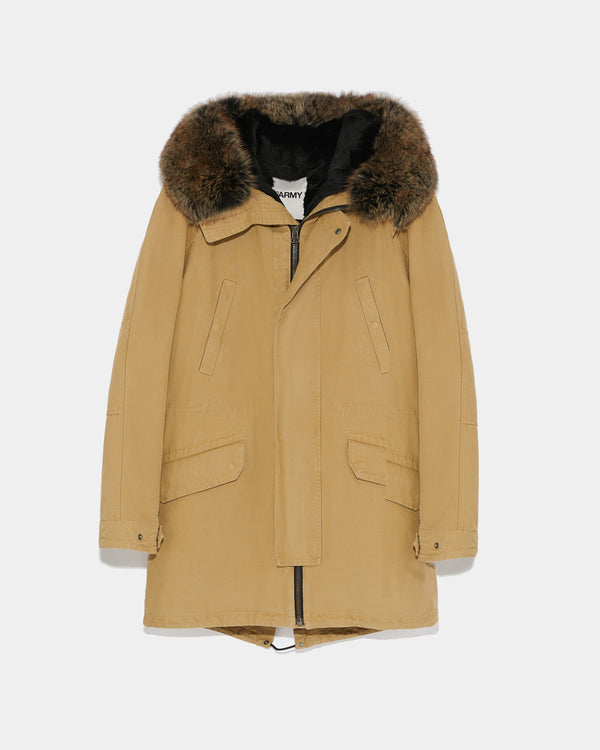 Hooded cotton parka with fox fur-Yves Salomon-Winter sale & boxing day