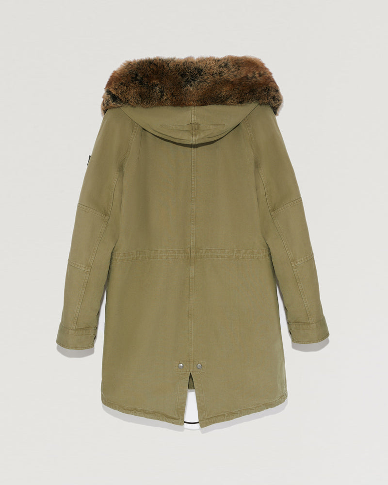 Hooded cotton parka with fox fur-Yves Salomon-Winter sale & boxing day