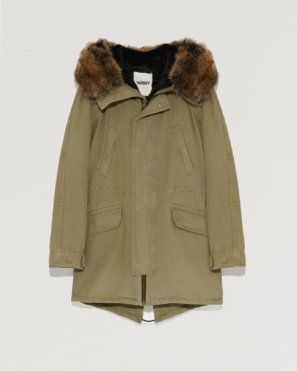 Hooded cotton parka with fox fur-Yves Salomon-Winter sale & boxing day